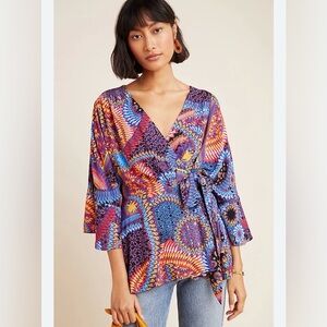 Maeve Elly Multicolor Floral Wrap Top